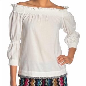 Trina Turk White Ragtime Off Shoulder Blouse Size Medium